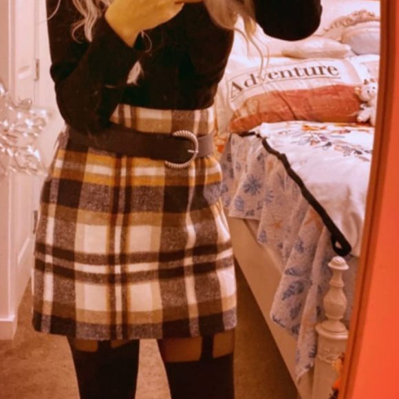 Plaid High Waisted Skirt Womens Short Mini Straight Wool Flannel Fall Winter - Picture 2 of 11